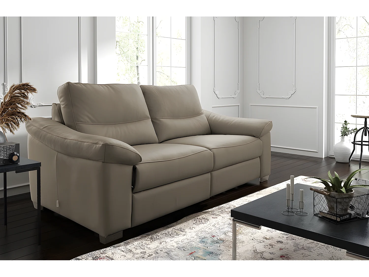 Canapé 3 places en 100% tout cuir épais italien vachette HAMBOURG, couleur taupe