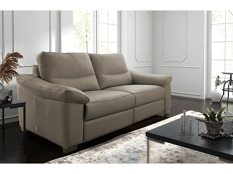 Canapé 3 places en 100% tout cuir épais italien vachette HAMBOURG, couleur taupe