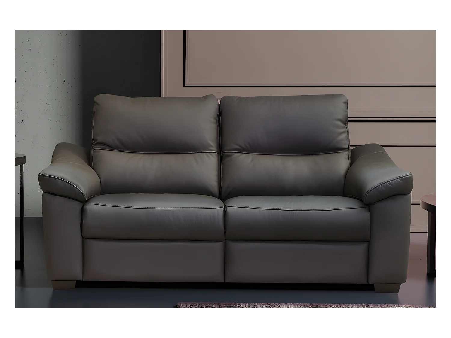 Canapé 2 places en 100% tout cuir épais italien vachette HAMBOURG, couleur chocolat