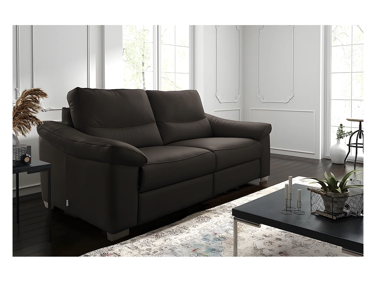 Canapé 2 places en 100% tout cuir épais italien vachette HAMBOURG, couleur chocolat