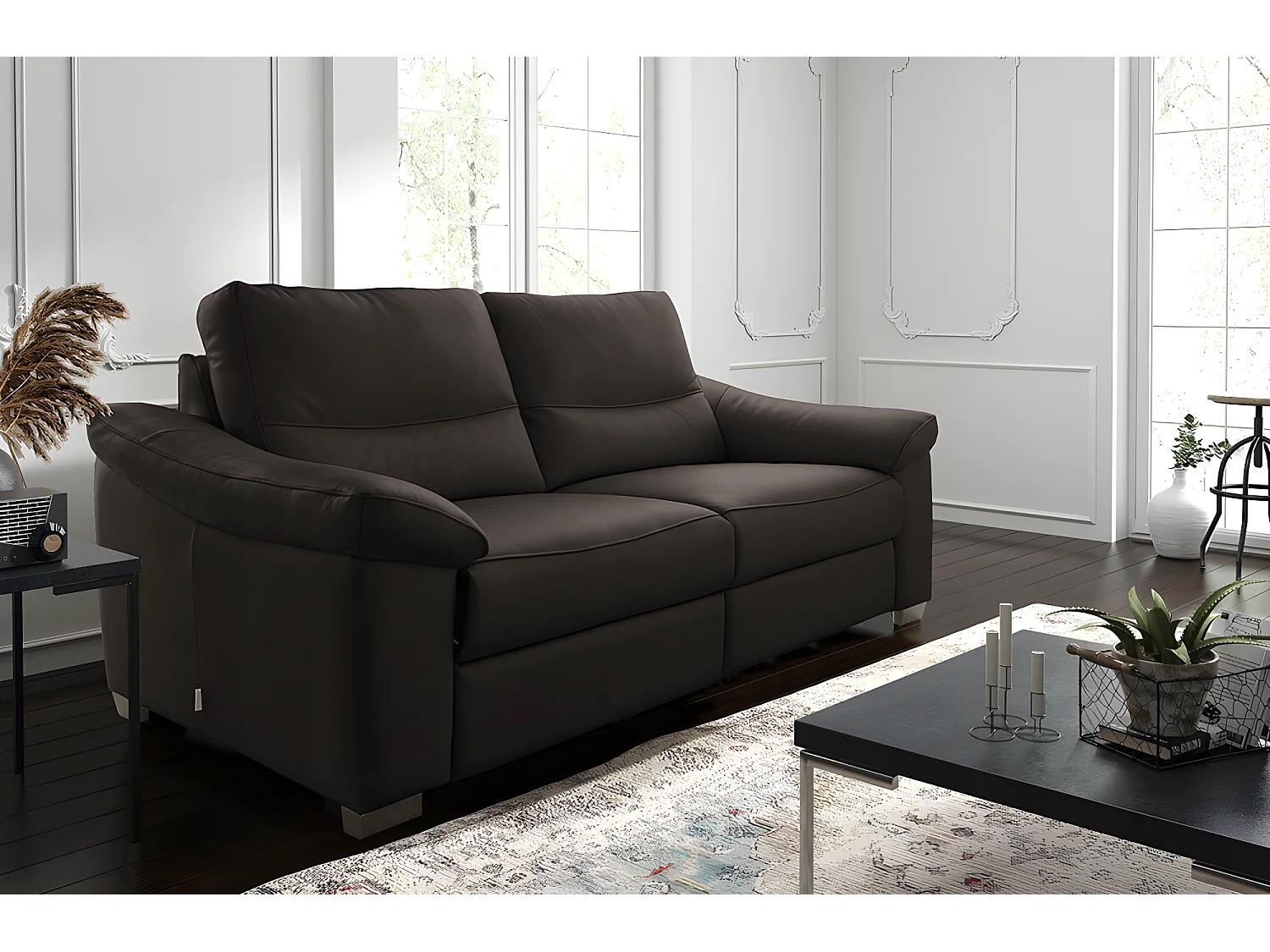 Canapé 2 places en 100% tout cuir épais italien vachette HAMBOURG, couleur chocolat