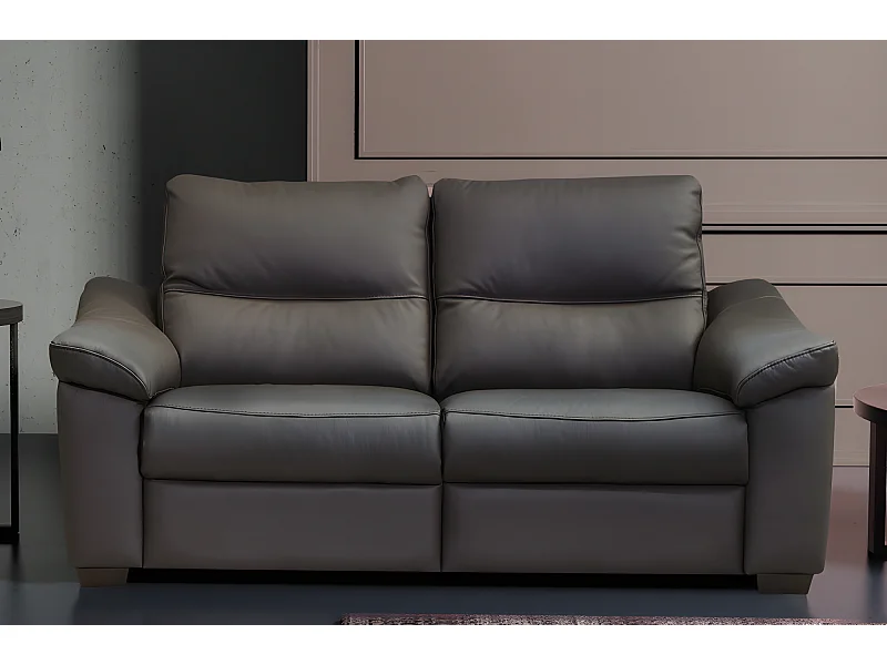 Canapé 2 places en 100% tout cuir épais italien vachette HAMBOURG, couleur chocolat