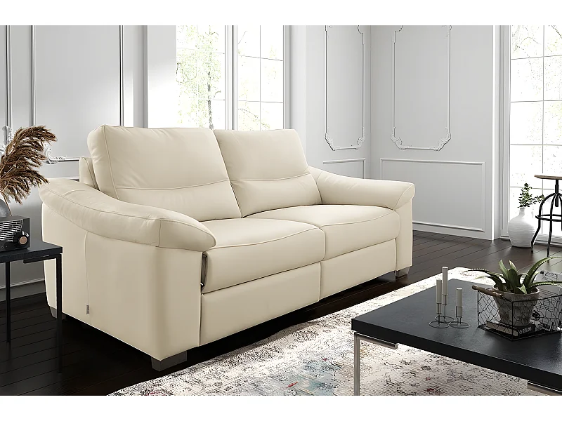 Canapé 3 places en 100% tout cuir épais italien vachette HAMBOURG, couleur ivoire