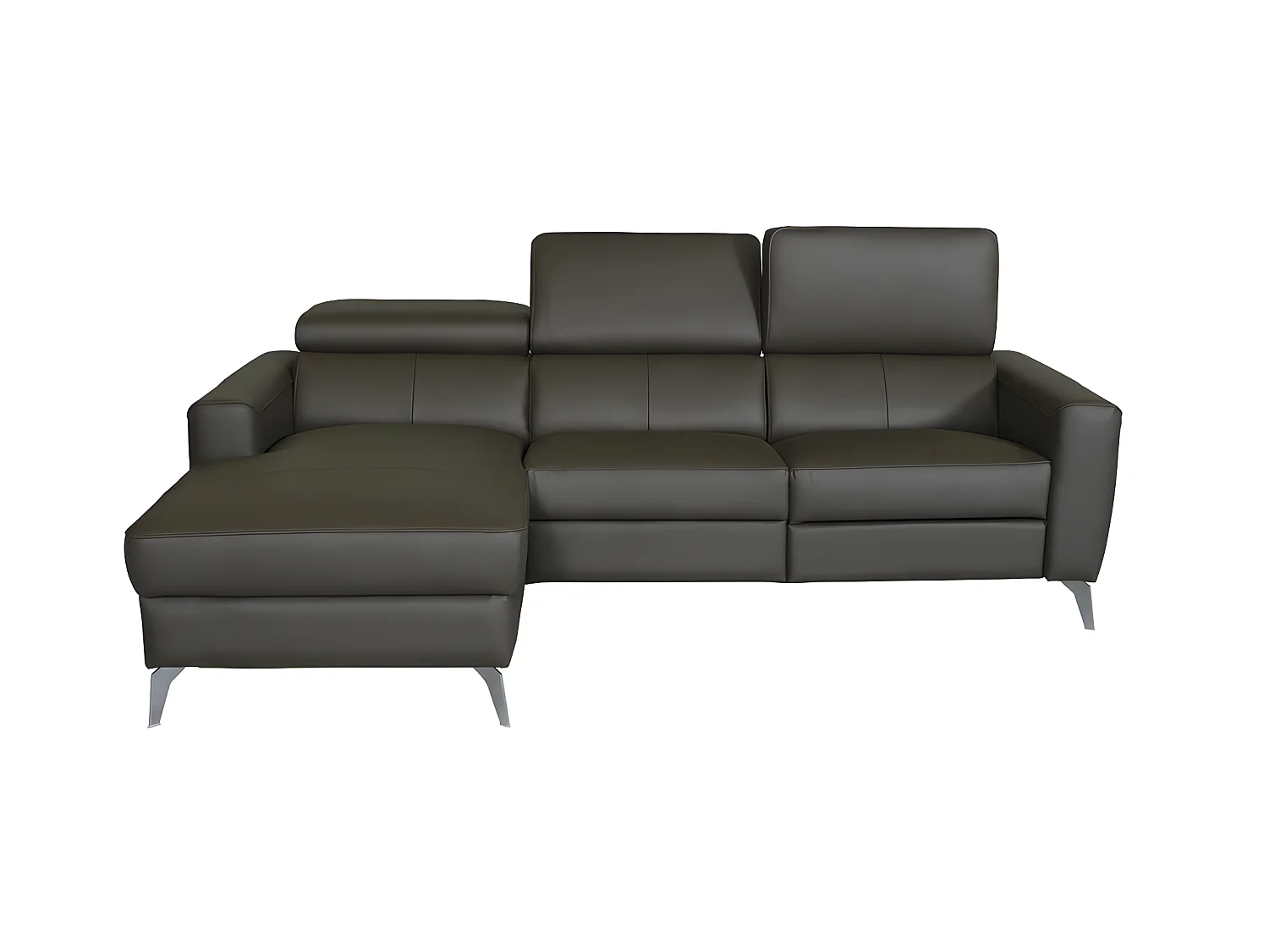 Canapé d'angle en cuir italien de luxe 5 places BOTERO, avec relax électrique, chocolat, angle gauche