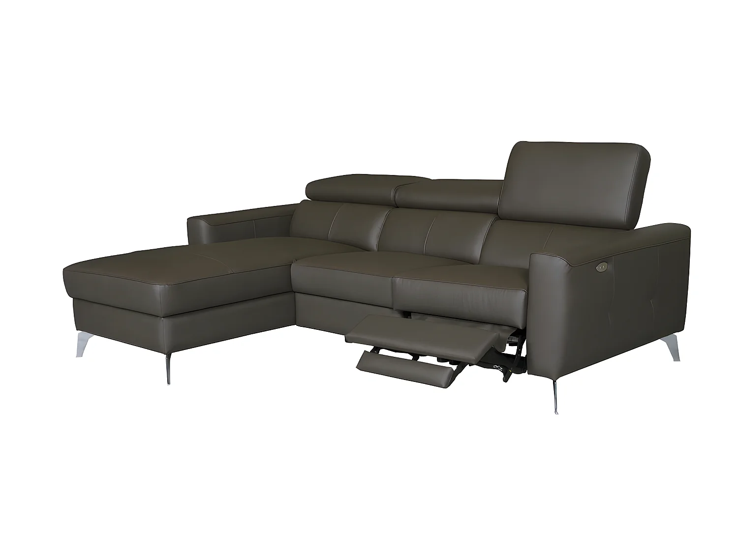 Canapé d'angle en cuir italien de luxe 5 places BOTERO, avec relax électrique, chocolat, angle gauche