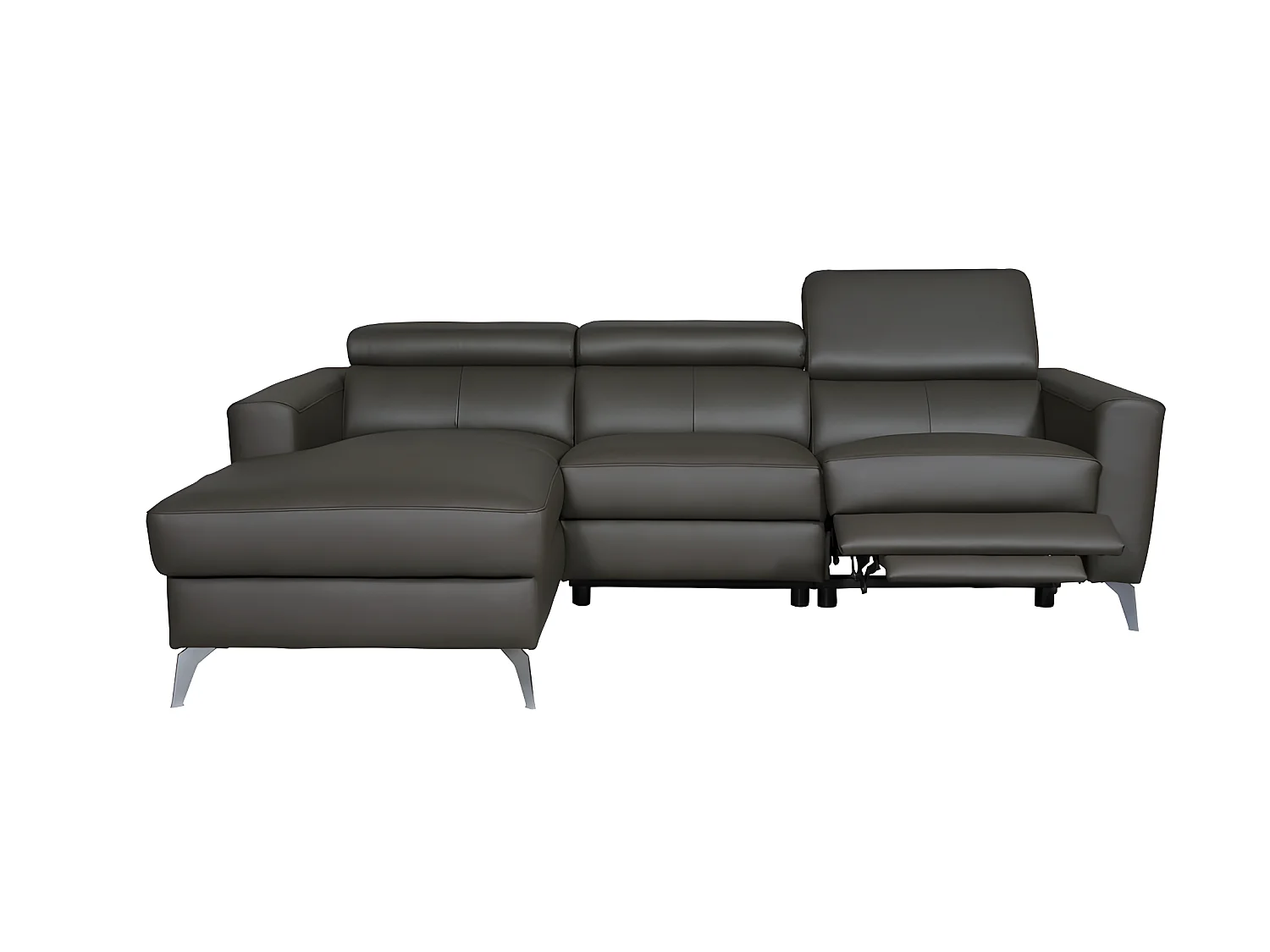 Canapé d'angle en cuir italien de luxe 5 places BOTERO, avec relax électrique, chocolat, angle gauche