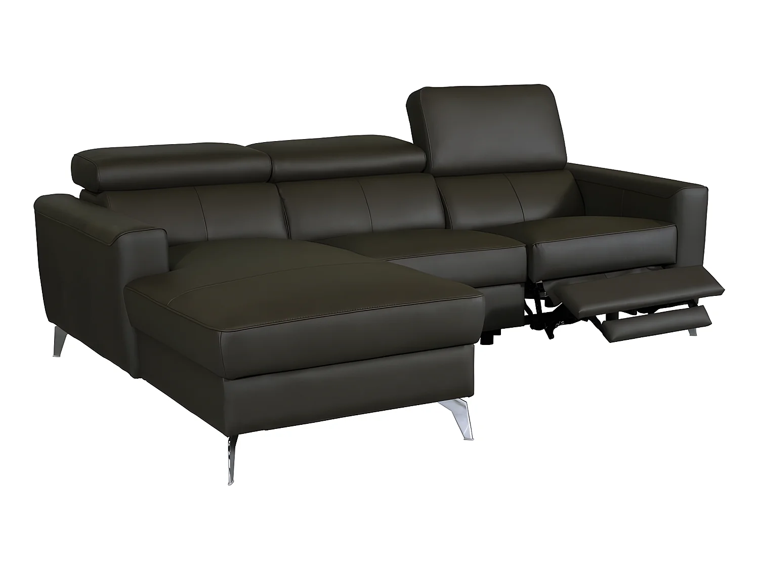 Canapé d'angle en cuir italien de luxe 5 places BOTERO, avec relax électrique, chocolat, angle gauche