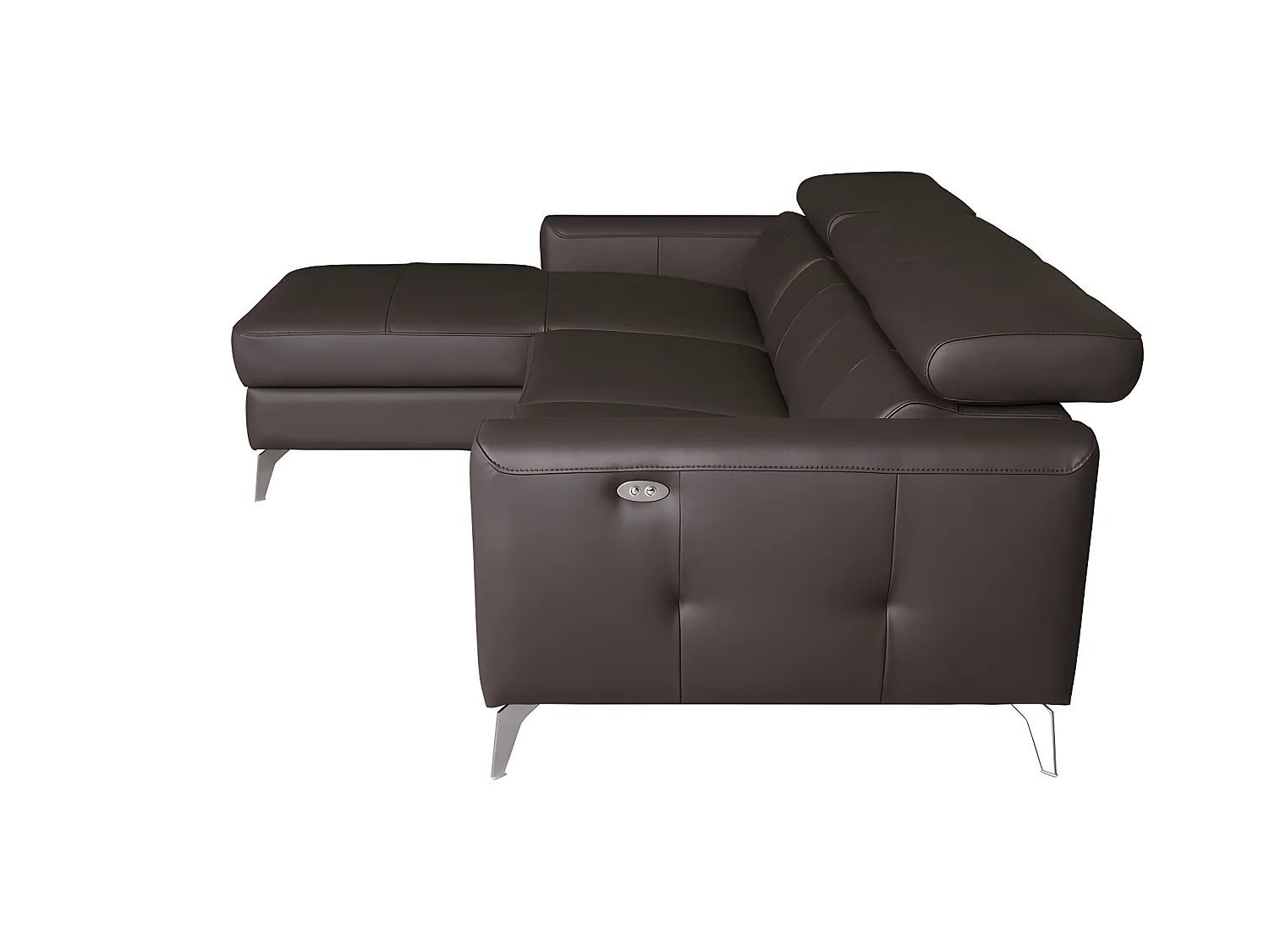 Canapé d'angle en cuir italien de luxe 5 places BOTERO, avec relax électrique, chocolat, angle gauche