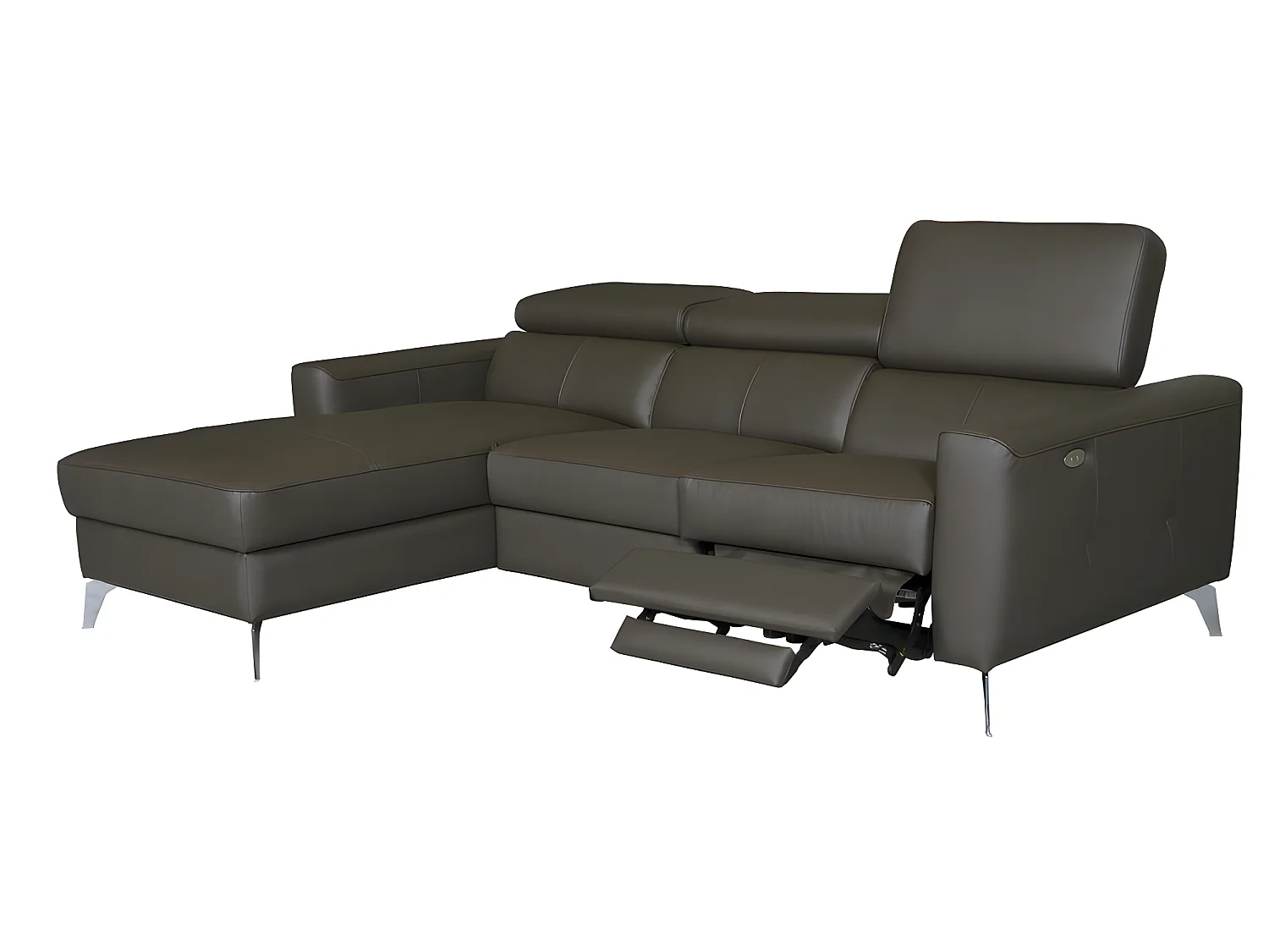 Canapé d'angle en cuir italien de luxe 5 places BOTERO, avec relax électrique, chocolat, angle gauche