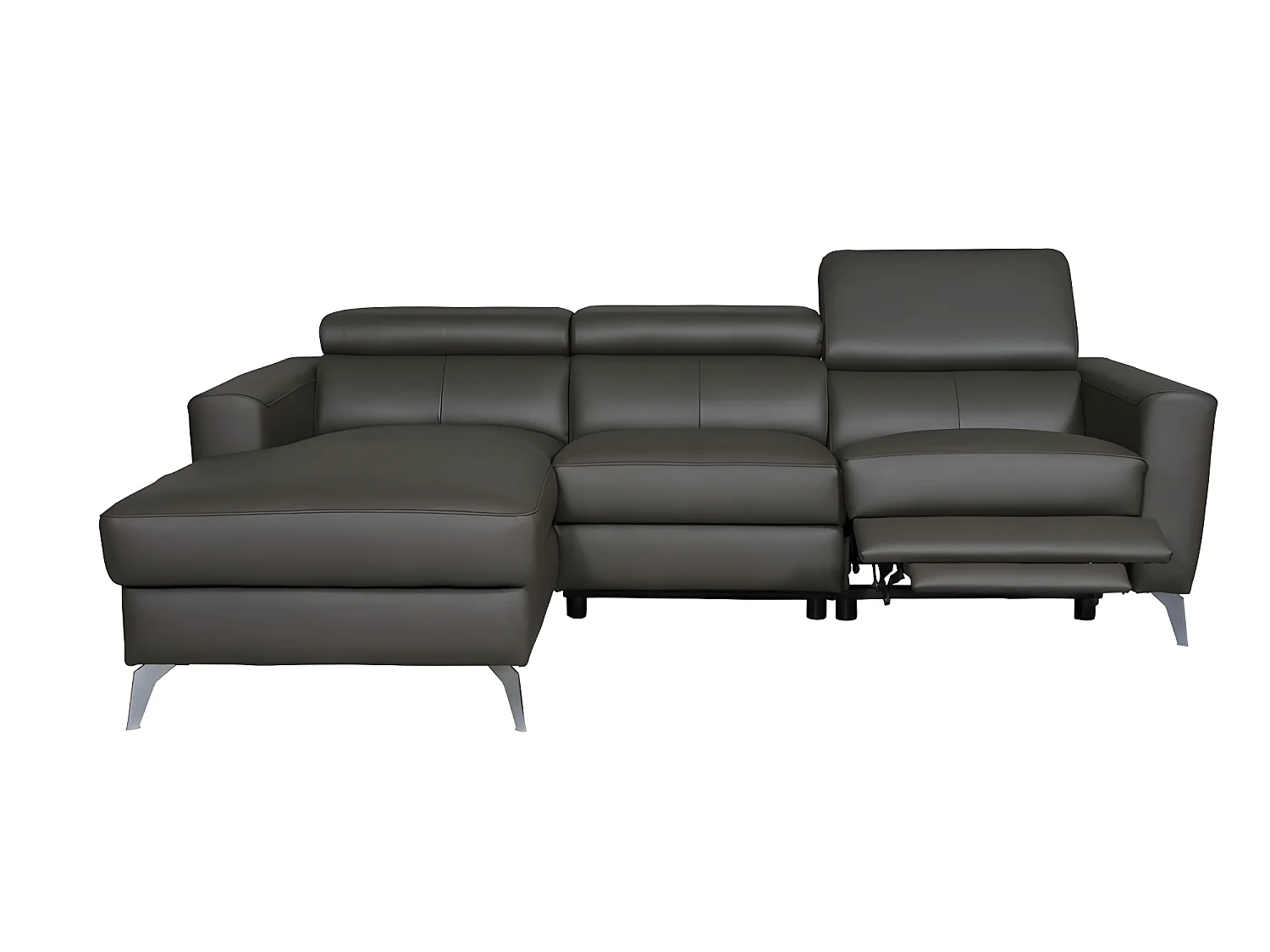 Canapé d'angle en cuir italien de luxe 5 places BOTERO, avec relax électrique, chocolat, angle gauche