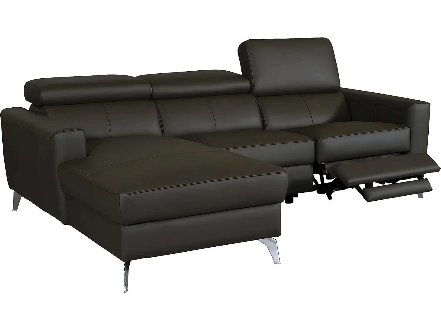 Canapé d'angle en cuir italien de luxe 5 places BOTERO, avec relax électrique, chocolat, angle gauche