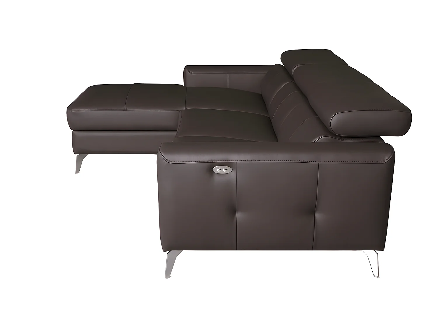 Canapé d'angle en cuir italien de luxe 5 places BOTERO, avec relax électrique, chocolat, angle gauche