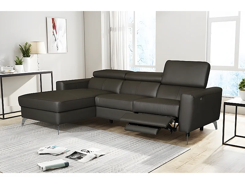 Luxe Italiaanse leren hoekbank BOTERO met 5 zitplaatsen en elektrische relaxfunctie, chocolade