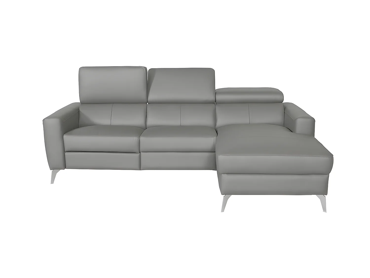 Canapé d'angle en cuir italien de luxe 5 places BOTERO, avec relax électrique, gris clair, angle droit