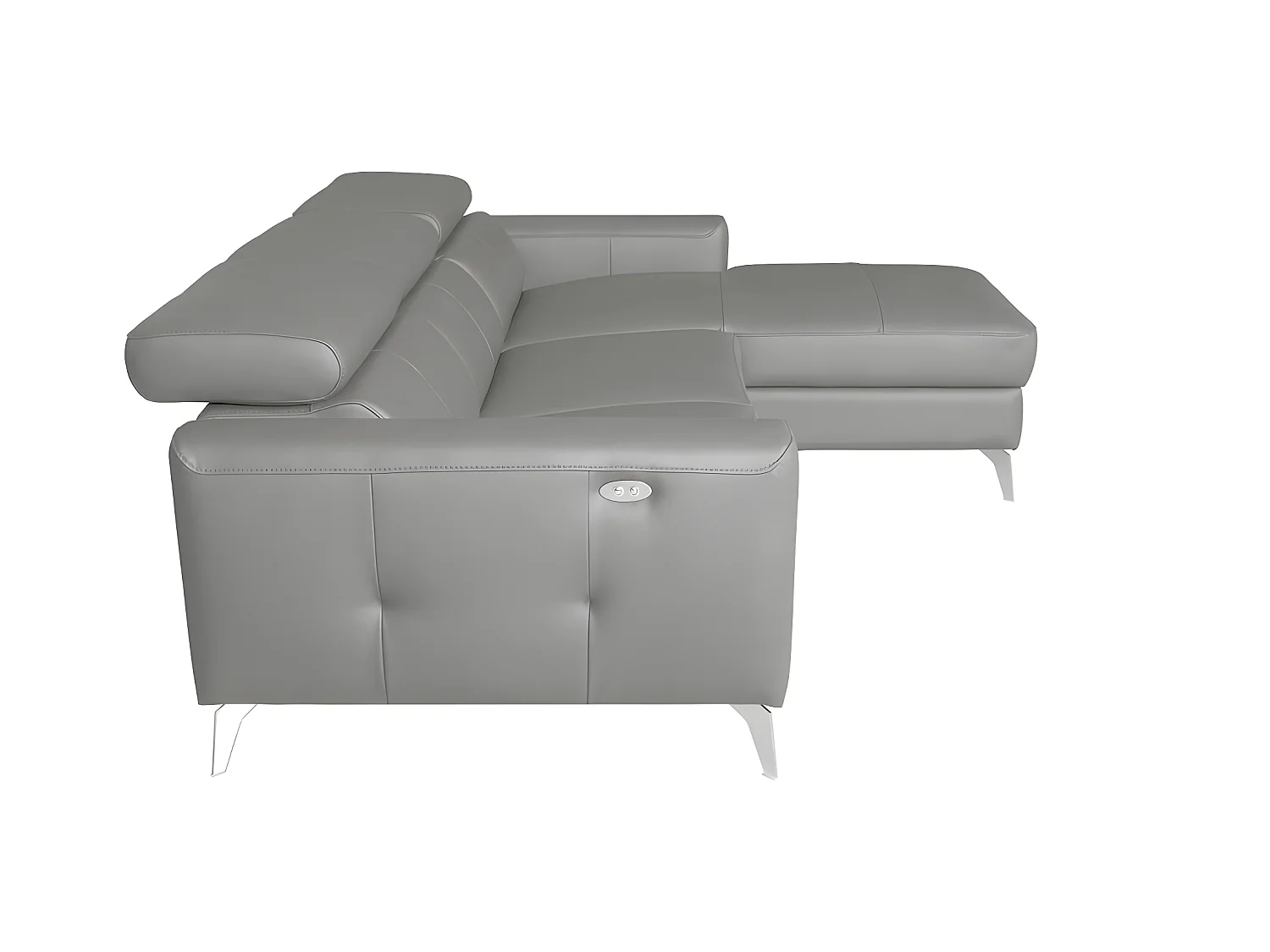 Canapé d'angle en cuir italien de luxe 5 places BOTERO, avec relax électrique, gris clair, angle droit