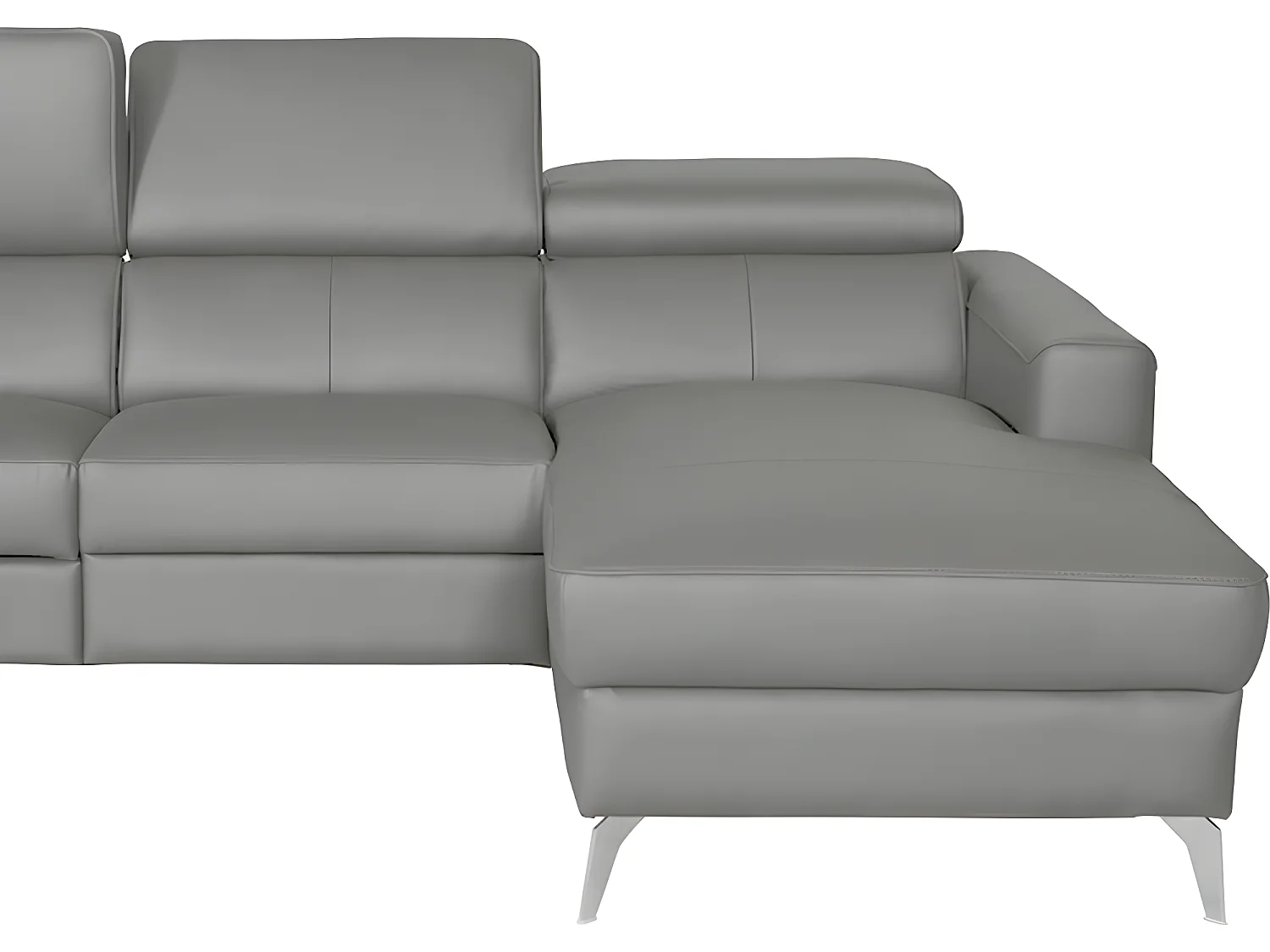 Canapé d'angle en cuir italien de luxe 5 places BOTERO, avec relax électrique, gris clair, angle droit