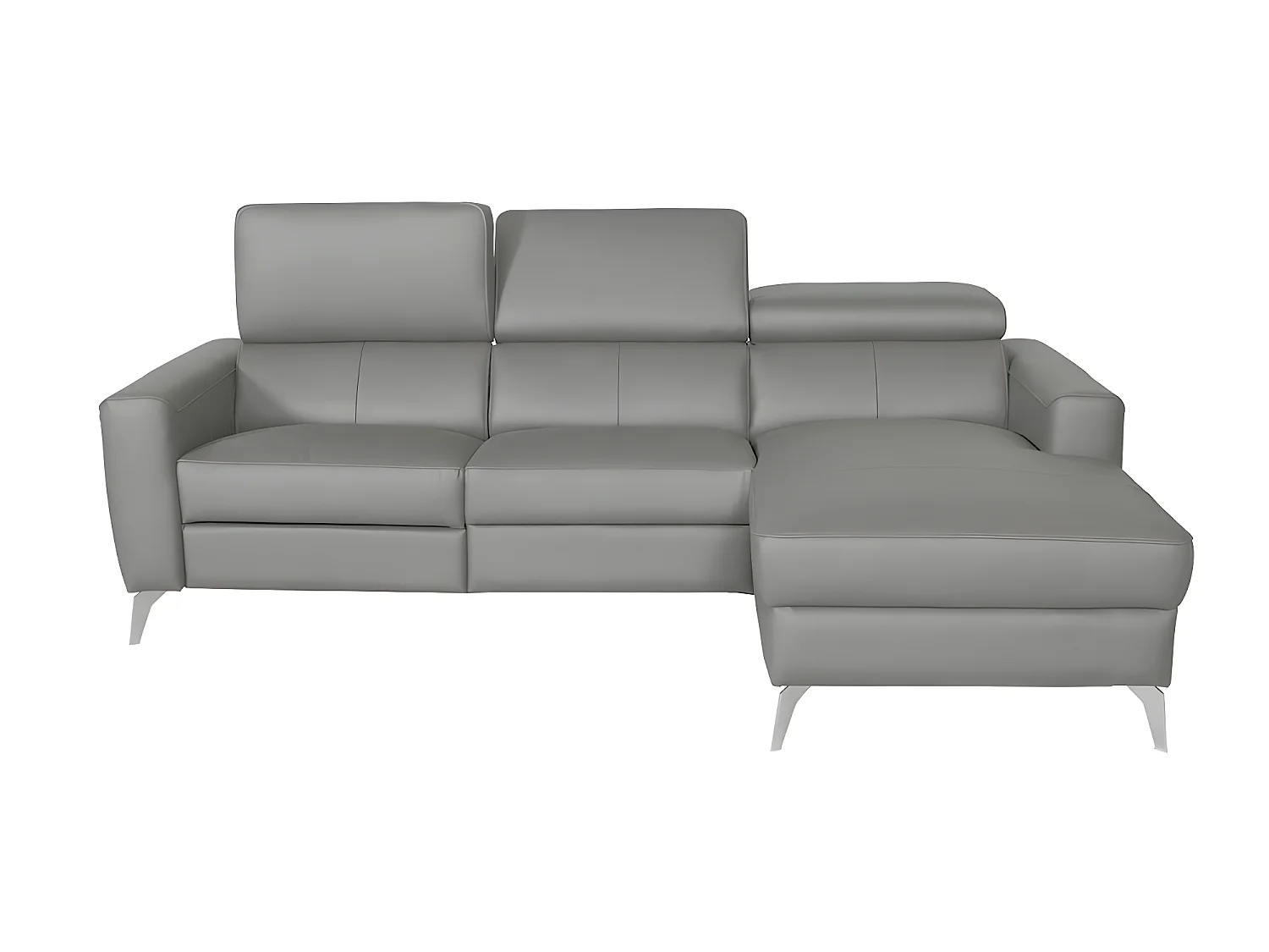 Luxe Italiaanse hoekbank BOTERO van 5 plaatsen met elektrische relax en lichtgrijze leren bekleding
