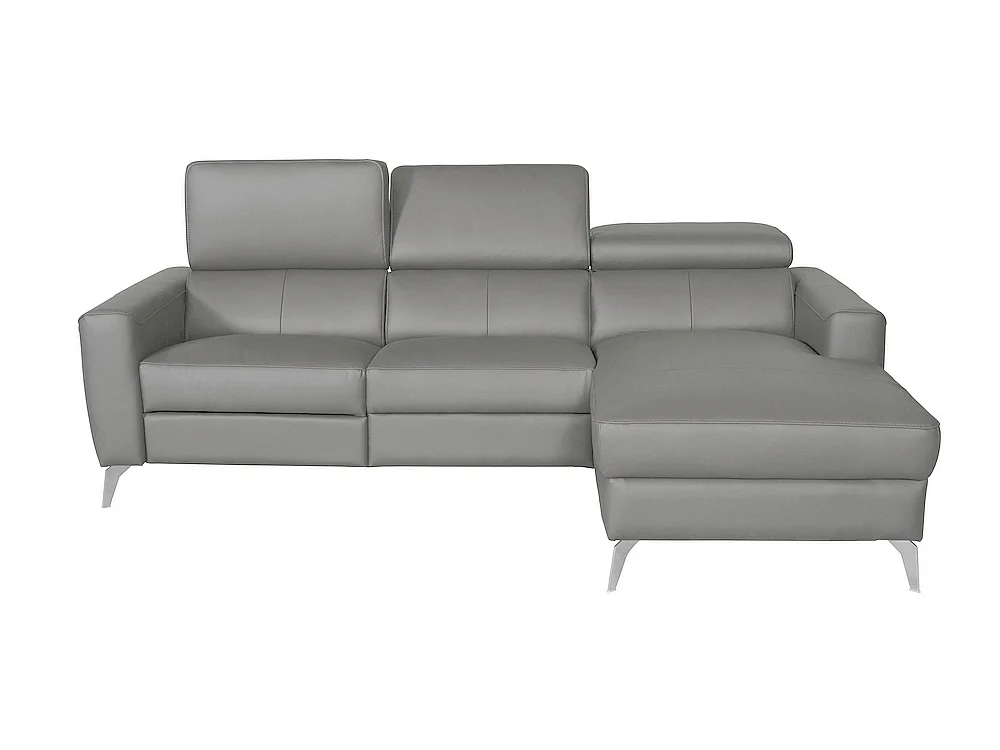 Luxe Italiaanse hoekbank BOTERO van 5 plaatsen met elektrische relax en lichtgrijze leren bekleding