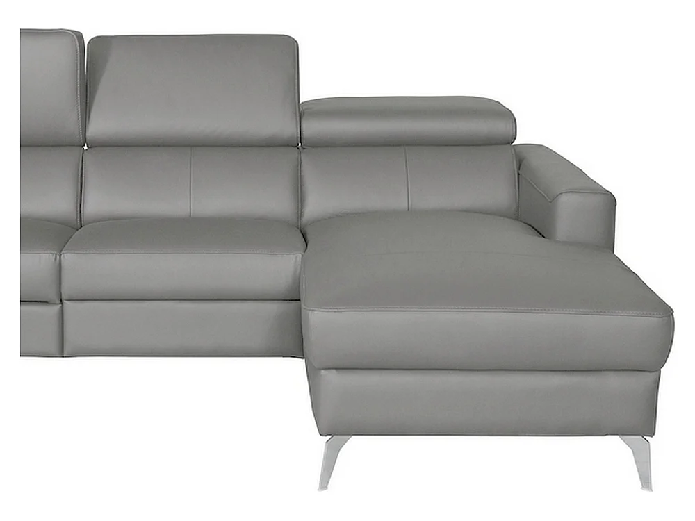 Luxe Italiaanse hoekbank BOTERO van 5 plaatsen met elektrische relax en lichtgrijze leren bekleding
