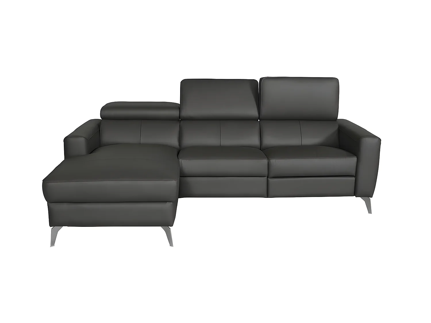 Hoekbank van luxe Italiaans leer BOTERO met elektrische relax en verstelbare hoofdsteunen, zwart