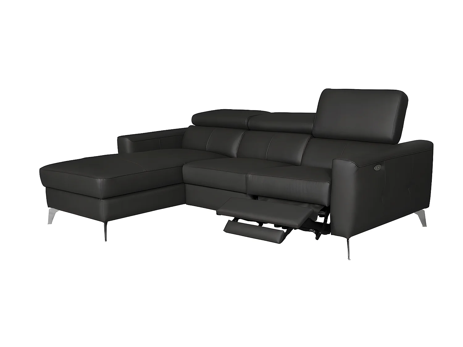 Hoekbank van luxe Italiaans leer BOTERO met elektrische relax en verstelbare hoofdsteunen, zwart