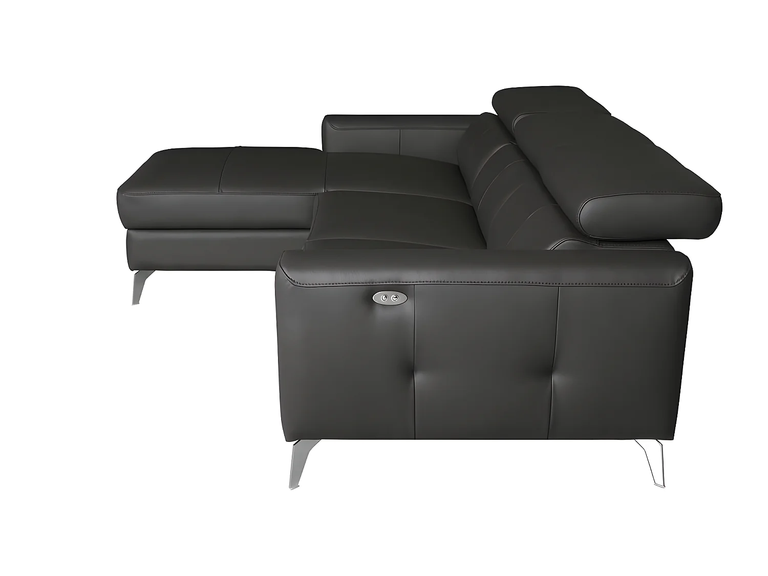 Hoekbank van luxe Italiaans leer BOTERO met elektrische relax en verstelbare hoofdsteunen, zwart