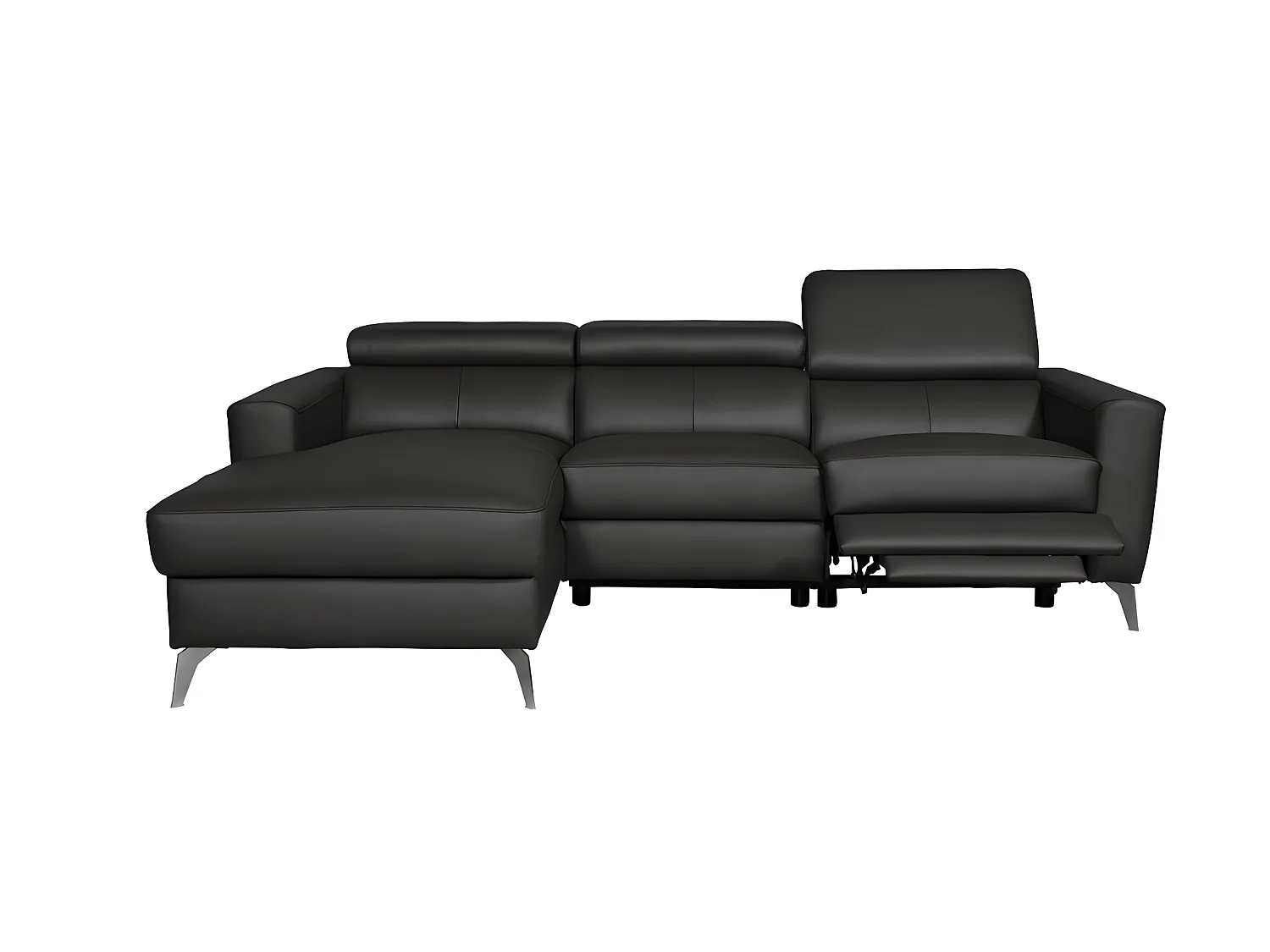 Hoekbank van luxe Italiaans leer BOTERO met elektrische relax en verstelbare hoofdsteunen, zwart