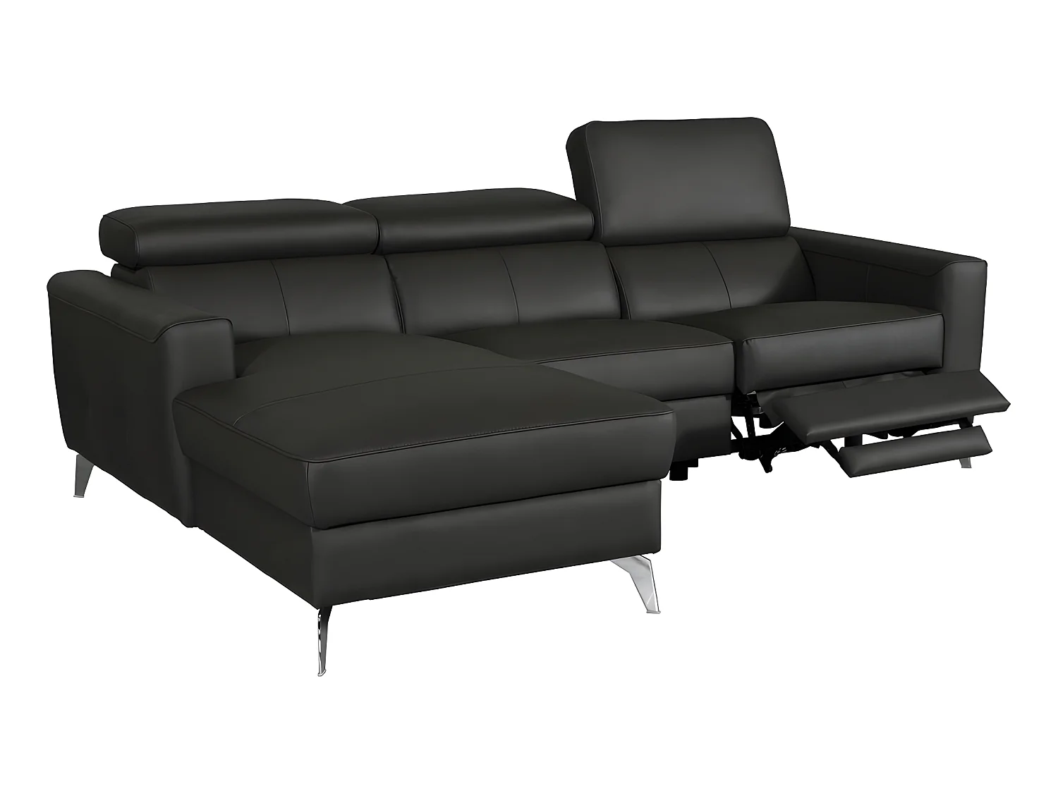 Hoekbank van luxe Italiaans leer BOTERO met elektrische relax en verstelbare hoofdsteunen, zwart