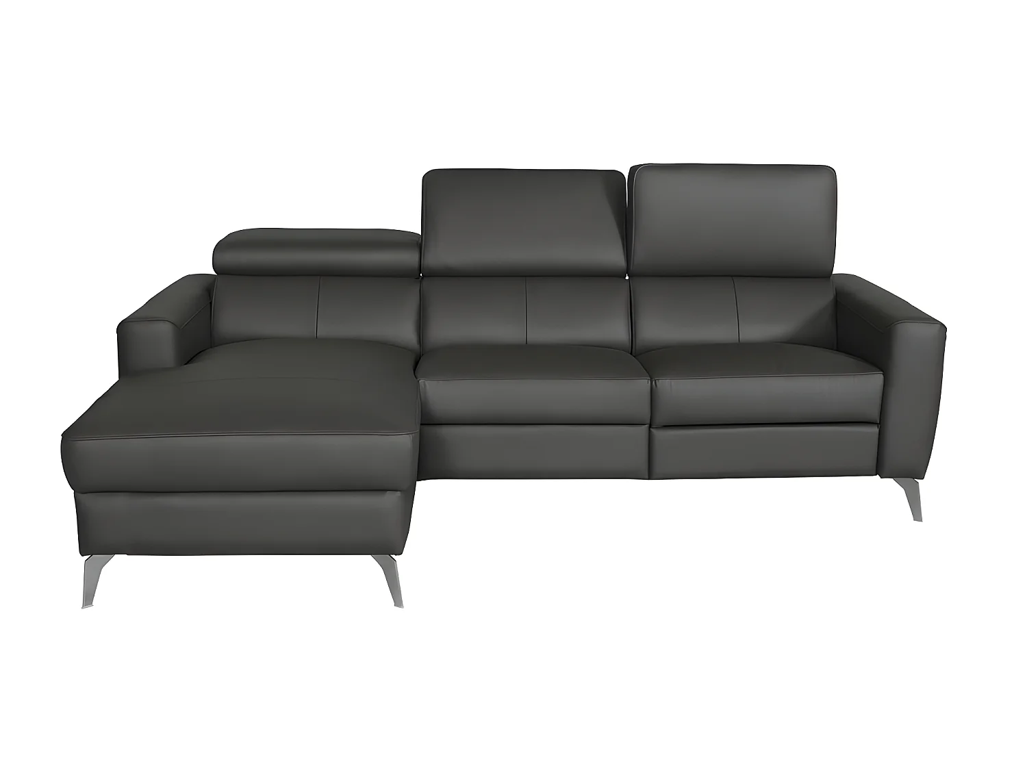 Canapé d'angle en cuir italien de luxe 5 places BOTERO, avec relax électrique, noir, angle gauche