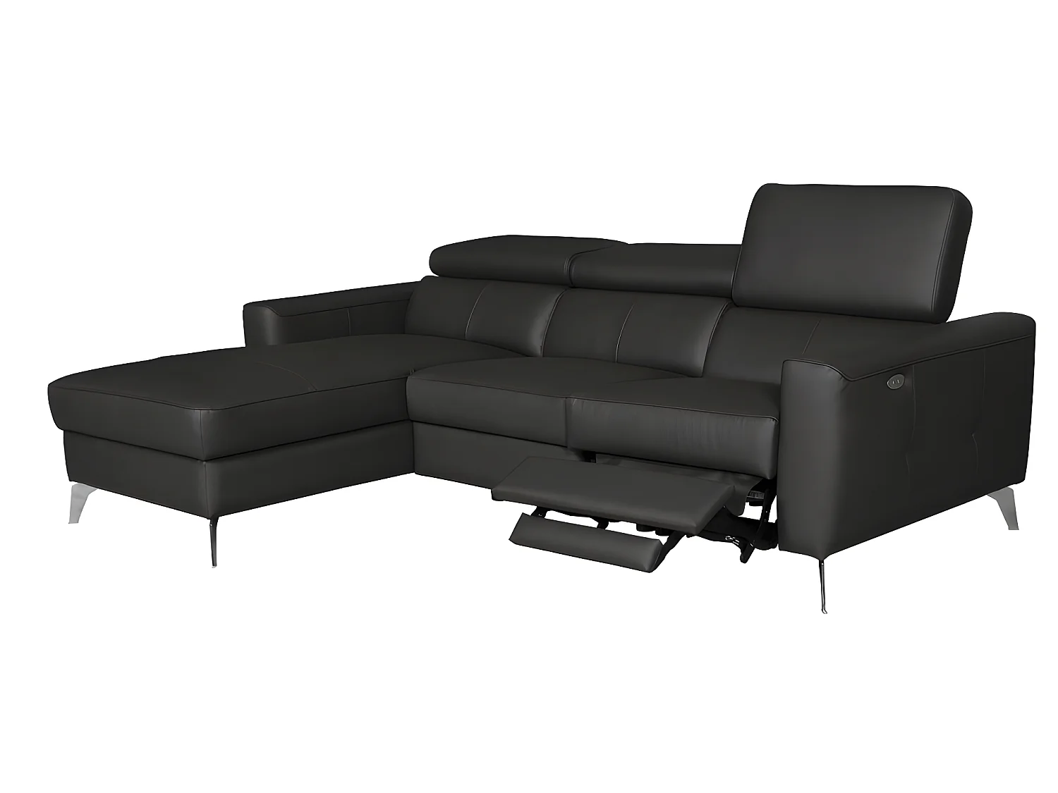 Canapé d'angle en cuir italien de luxe 5 places BOTERO, avec relax électrique, noir, angle gauche