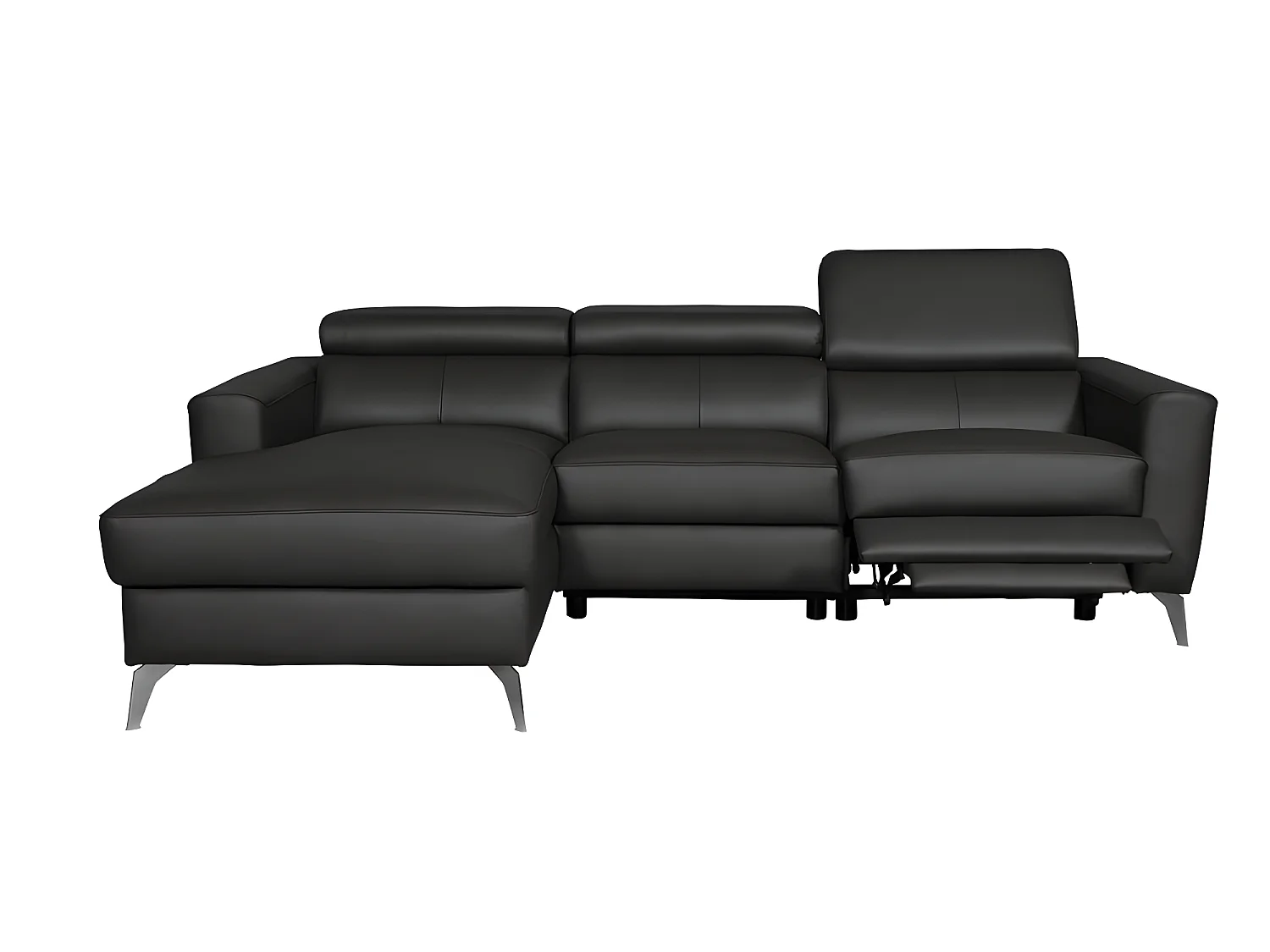 Canapé d'angle en cuir italien de luxe 5 places BOTERO, avec relax électrique, noir, angle gauche