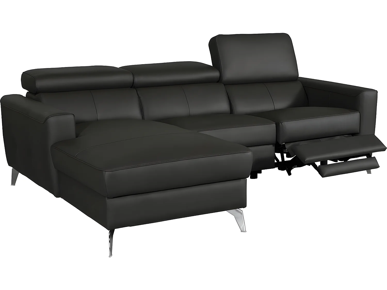 Canapé d'angle en cuir italien de luxe 5 places BOTERO, avec relax électrique, noir, angle gauche