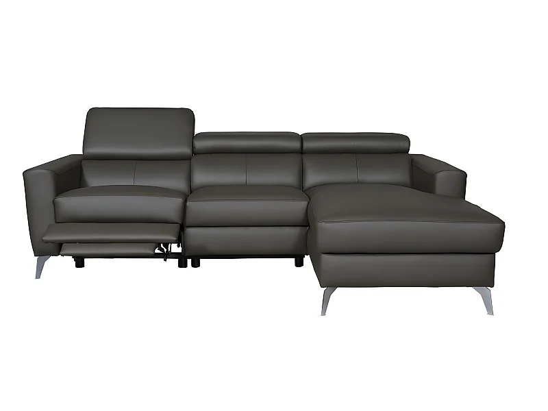 Canapé d'angle en cuir italien de luxe 5 places BOTERO, avec relax électrique, chocolat, angle droit