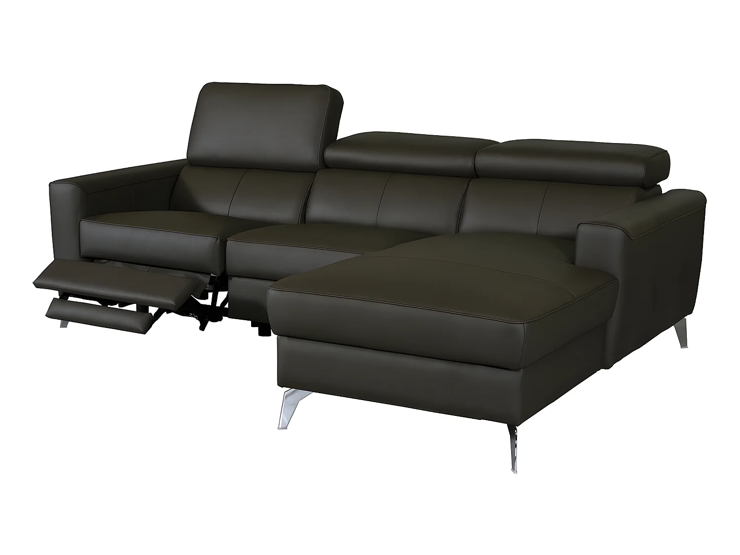 Canapé d'angle en cuir italien de luxe 5 places BOTERO, avec relax électrique, chocolat, angle droit
