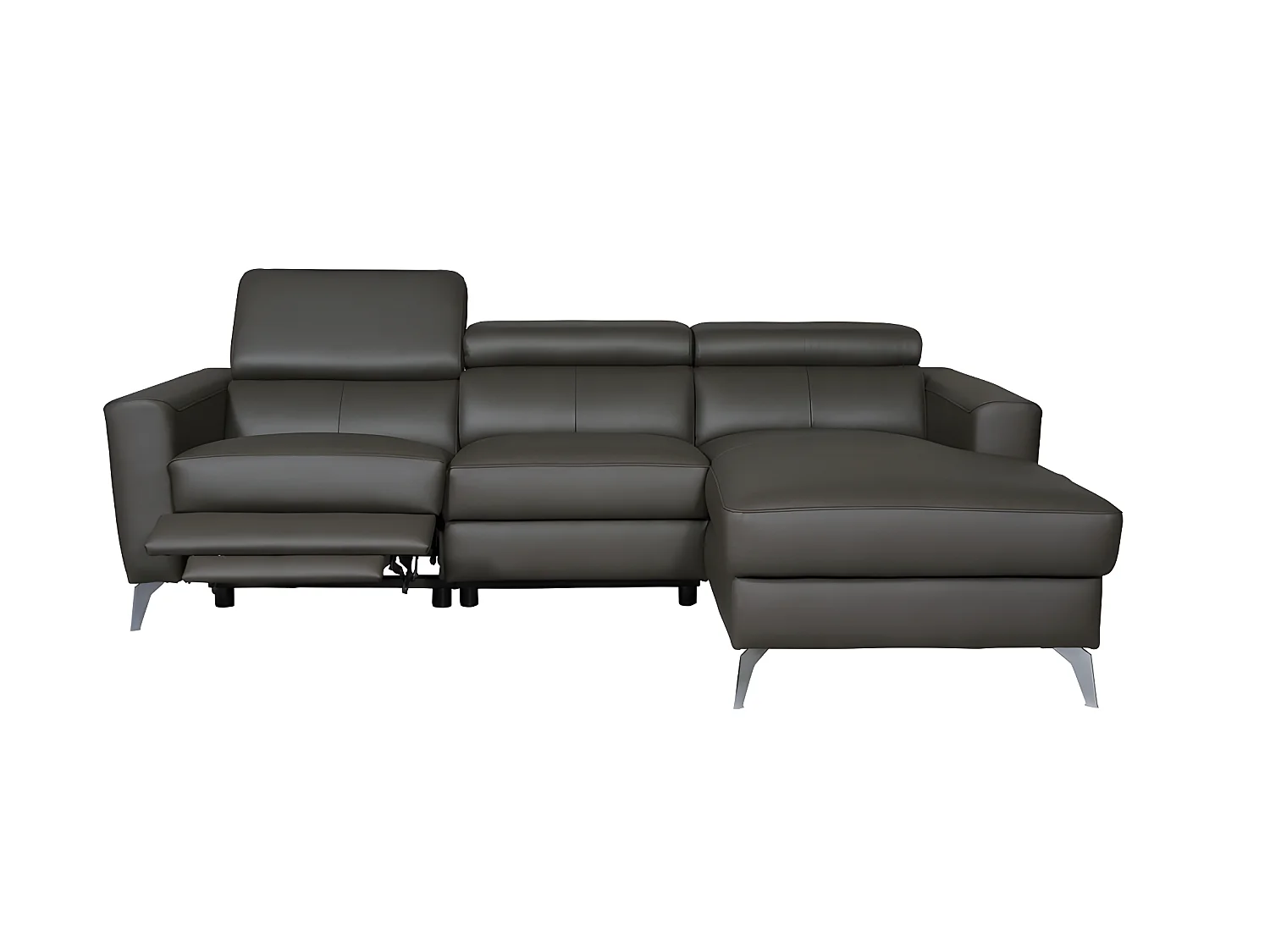 Canapé d'angle en cuir italien de luxe 5 places BOTERO, avec relax électrique, chocolat, angle droit