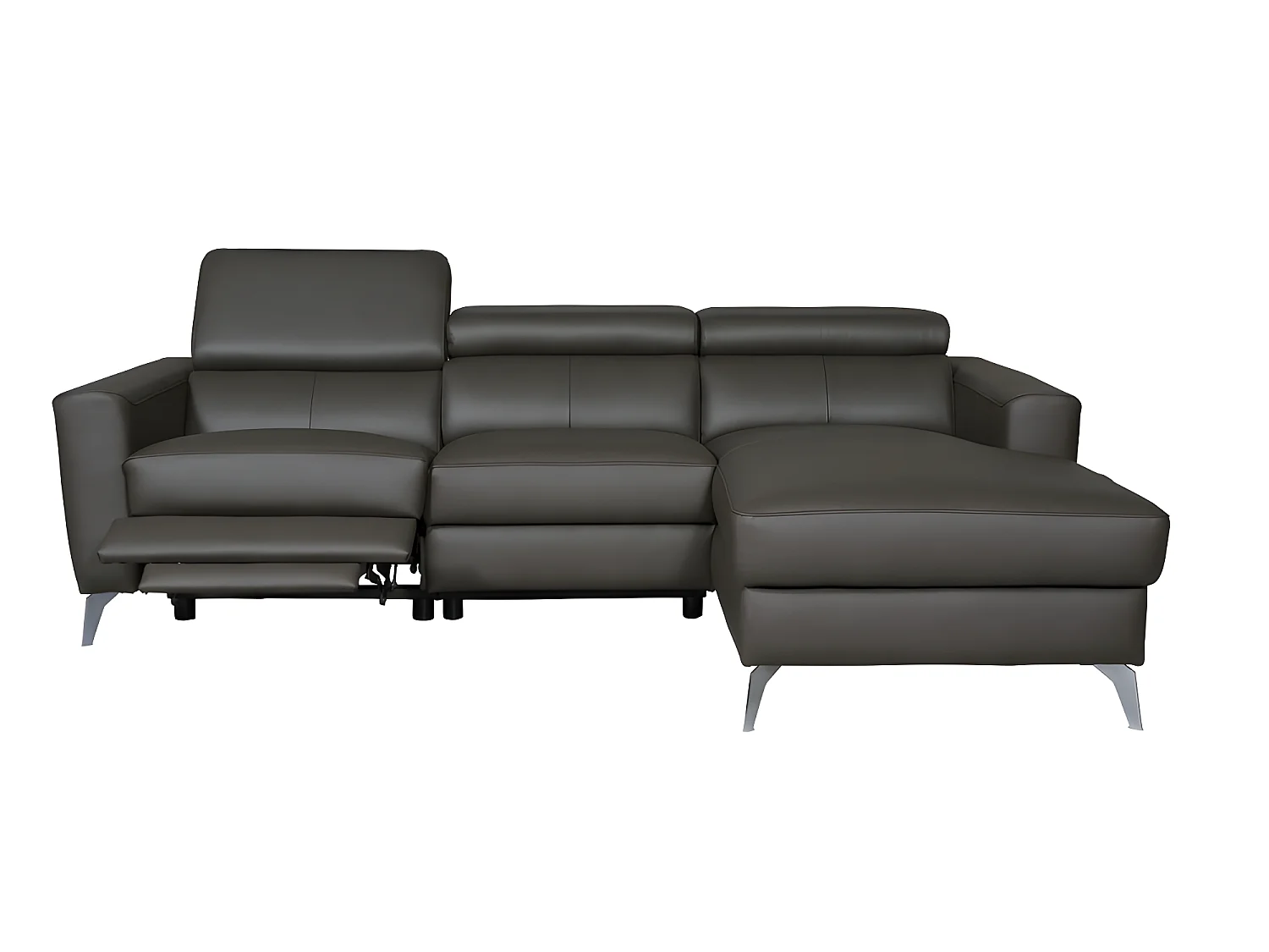 Canapé d'angle en cuir italien de luxe 5 places BOTERO, avec relax électrique, chocolat, angle droit