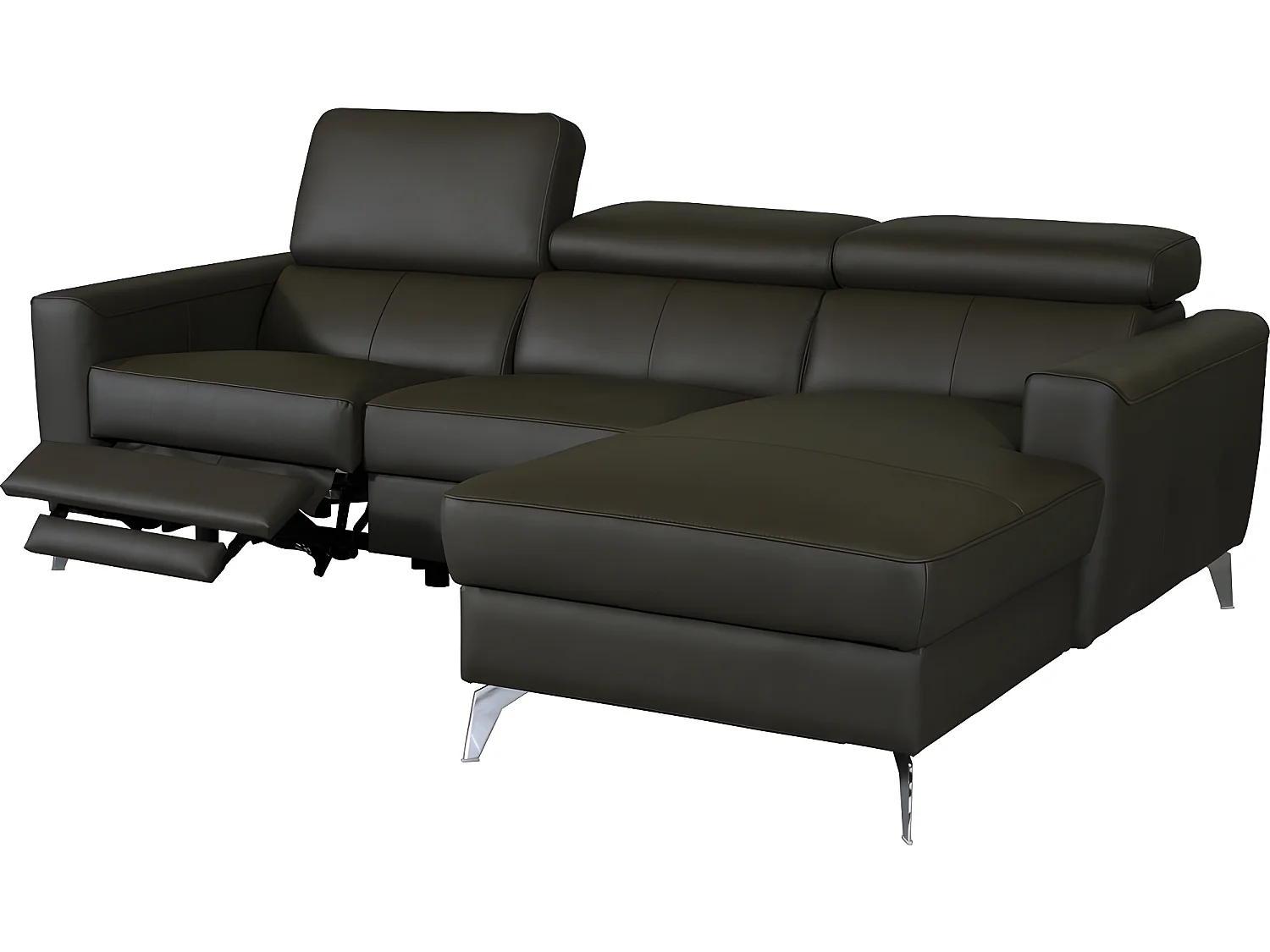 Canapé d'angle en cuir italien de luxe 5 places BOTERO, avec relax électrique, chocolat, angle droit