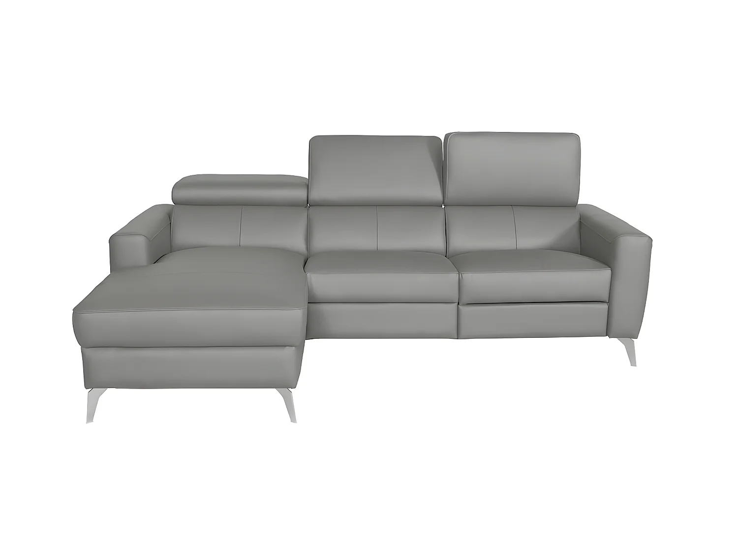 Canapé d'angle en cuir italien de luxe 5 places BOTERO, avec relax électrique, gris clair, angle gauche