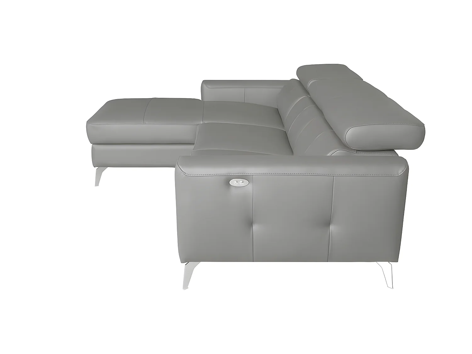 Canapé d'angle en cuir italien de luxe 5 places BOTERO, avec relax électrique, gris clair, angle gauche