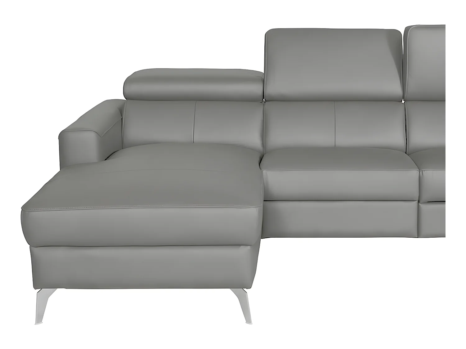 Canapé d'angle en cuir italien de luxe 5 places BOTERO, avec relax électrique, gris clair, angle gauche