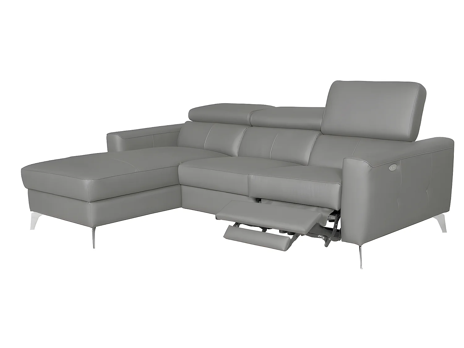 Luxe Italiaanse leren hoekbank BOTERO met 5 zitplaatsen en elektrische relaxfunctie, lichtgrijs