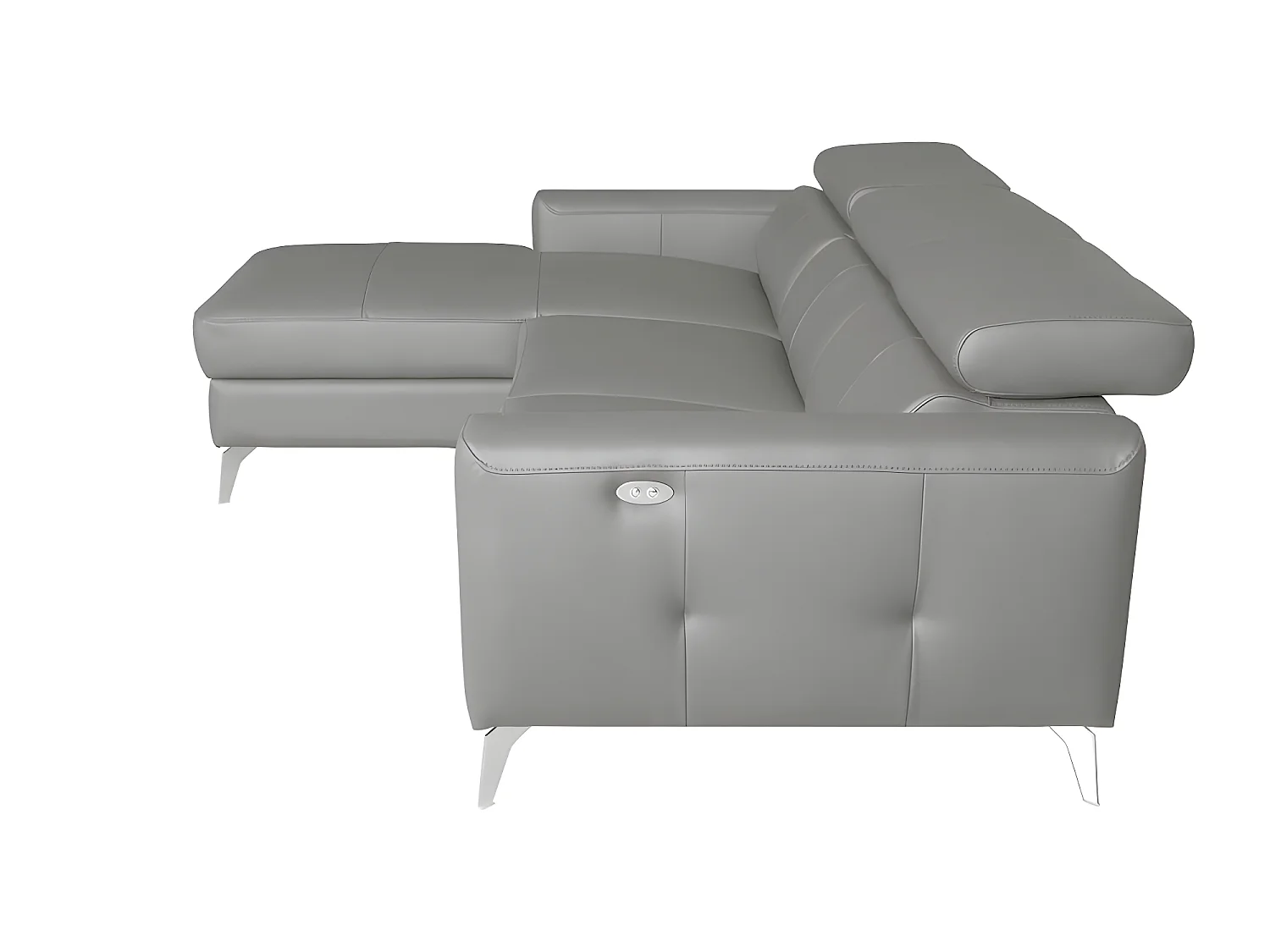 Luxe Italiaanse leren hoekbank BOTERO met 5 zitplaatsen en elektrische relaxfunctie, lichtgrijs