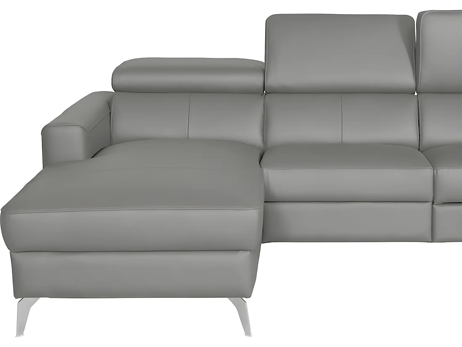 Luxe Italiaanse leren hoekbank BOTERO met 5 zitplaatsen en elektrische relaxfunctie, lichtgrijs