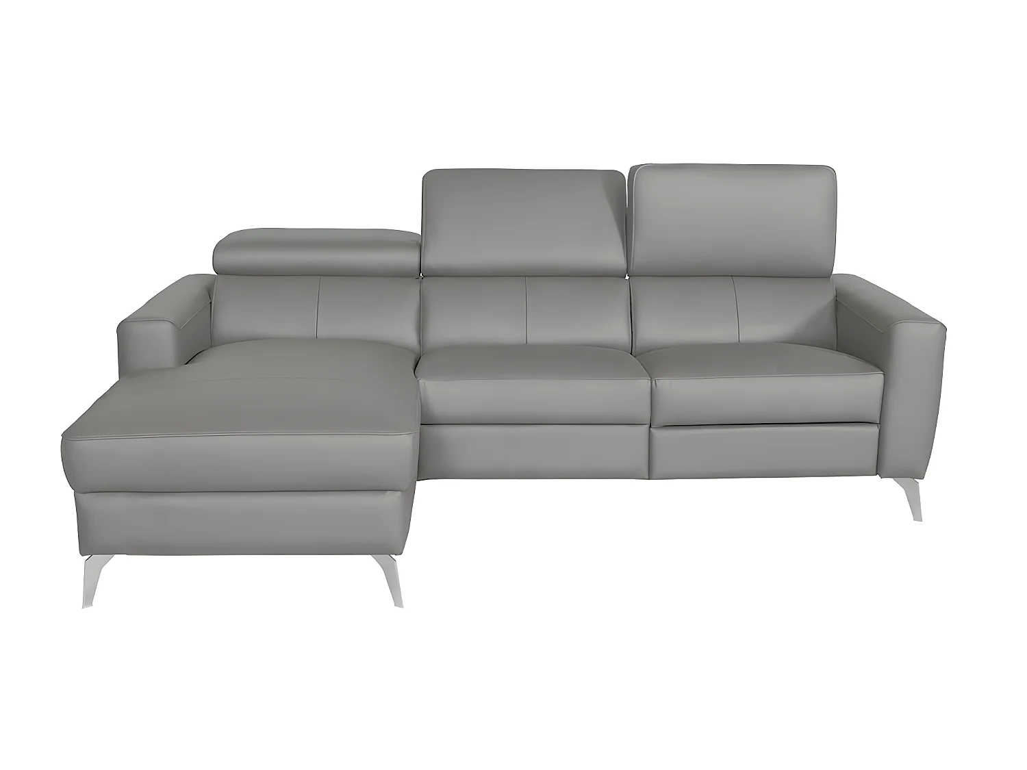 Luxe Italiaanse leren hoekbank BOTERO met 5 zitplaatsen en elektrische relaxfunctie, lichtgrijs
