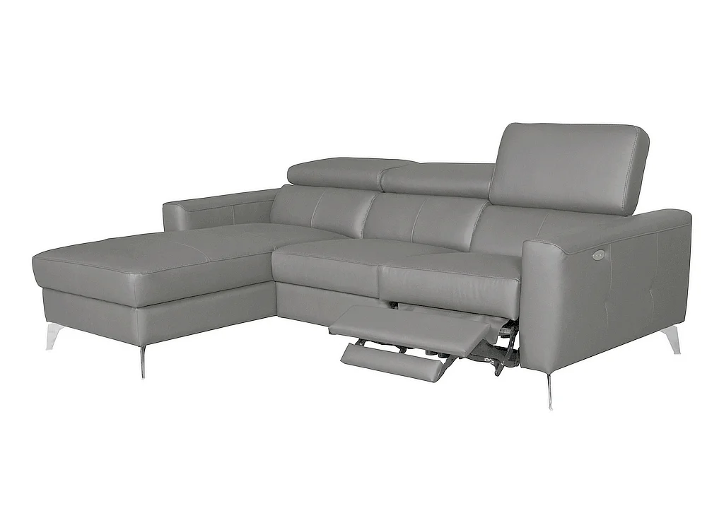 Canapé d'angle en cuir italien de luxe 5 places BOTERO, avec relax électrique, gris clair, angle gauche