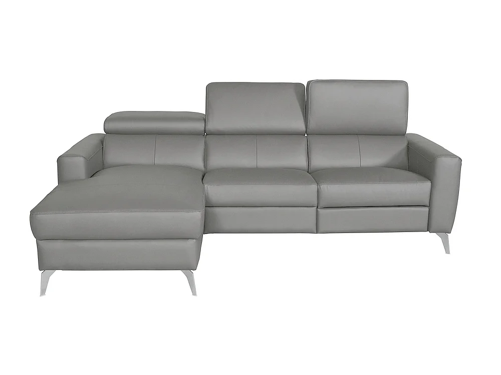 Canapé d'angle en cuir italien de luxe 5 places BOTERO, avec relax électrique, gris clair, angle gauche