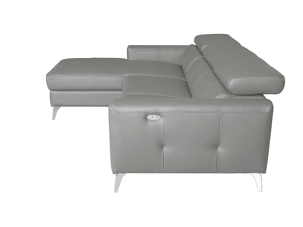 Canapé d'angle en cuir italien de luxe 5 places BOTERO, avec relax électrique, gris clair, angle gauche