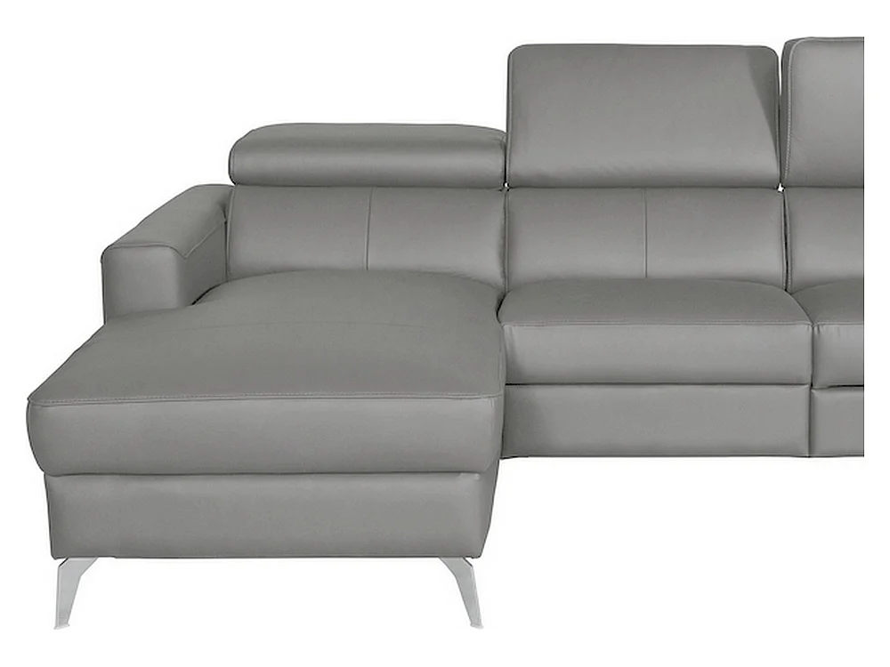 Canapé d'angle en cuir italien de luxe 5 places BOTERO, avec relax électrique, gris clair, angle gauche