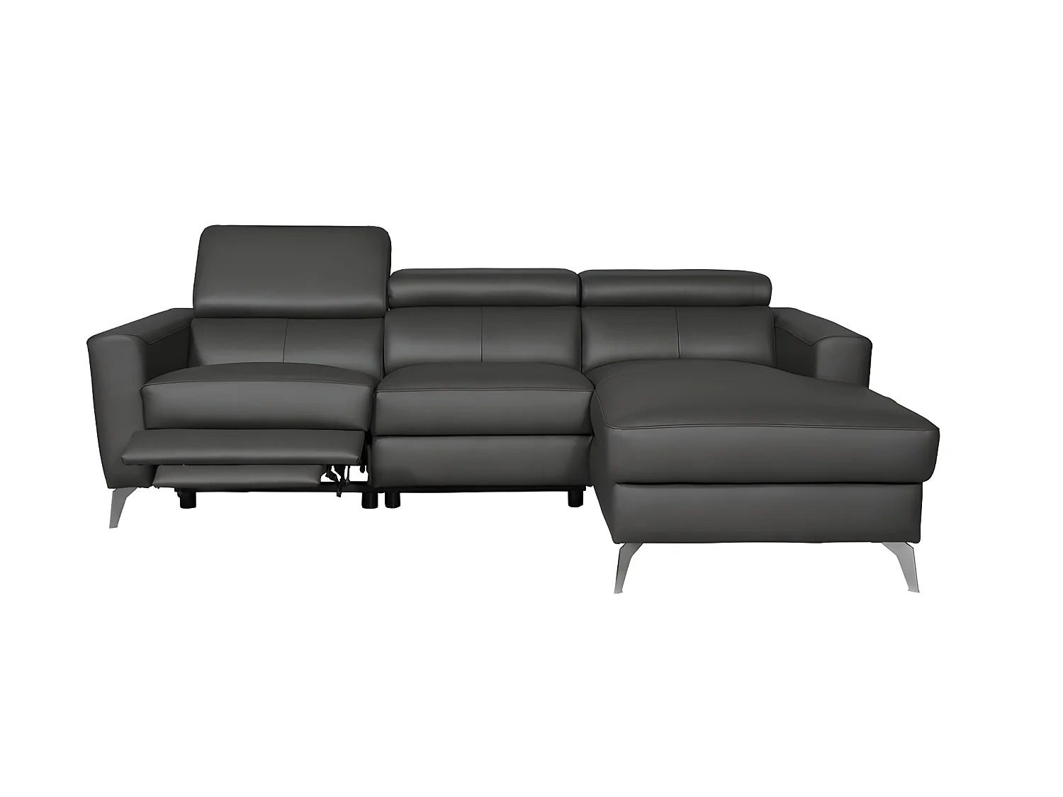 Canapé d'angle en cuir italien de luxe 5 places BOTERO, avec relax électrique, noir, angle droit