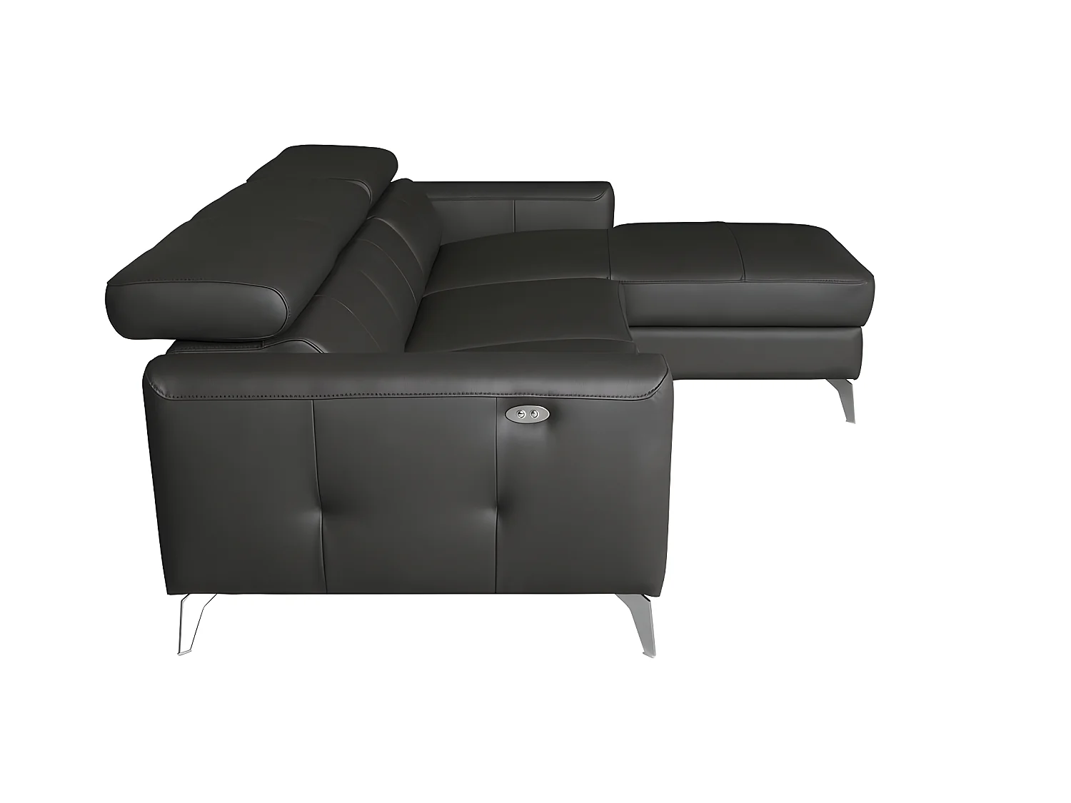 Canapé d'angle en cuir italien de luxe 5 places BOTERO, avec relax électrique, noir, angle droit